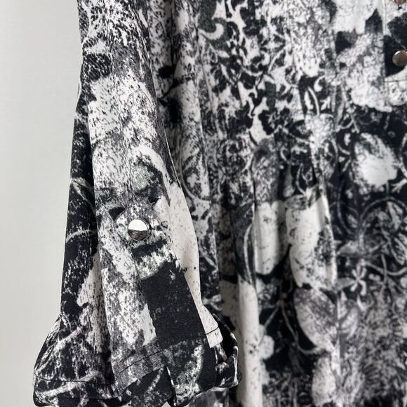 Cocomo Top Small Black White Stretch Popover Blouse Romantic Boho Chic Artsy - Picture 3 of 7